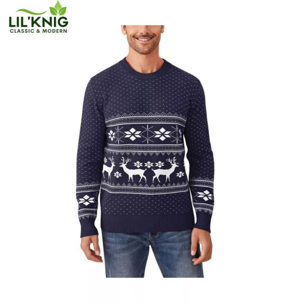 Christmas Sweater Reindeer Snowflakes Knitted Ugly Crew Neck Pullover