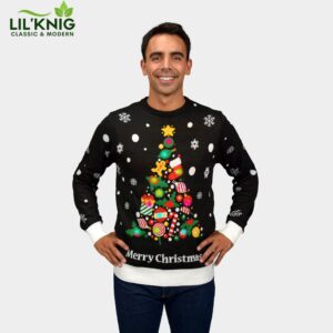 Christmas Tree Led Light-Up Men’S Black Ugly Christmas Sweater