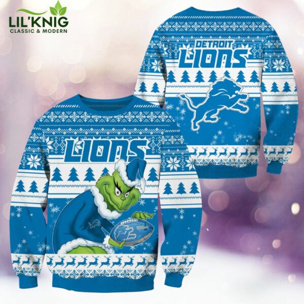 Detroit Lions Christmas Grinch Knitted Sweater – Cheer for Your Team This Season