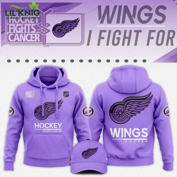 Detroit Red Wings Hockey Fights Cancer Unisex Hoodie | NHL Cancer Awareness Apparel