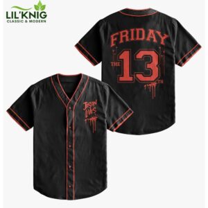 Friday The 13Th Jason Lives Drippy Collegiate Wordprint Men’S Baseball Athletic Jersey Button Down Short Sleeve Shirt For Mens And Womens