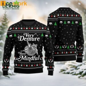 Funny Very Demure Very Mindful Racoon Ugly Christmas Black Sweater