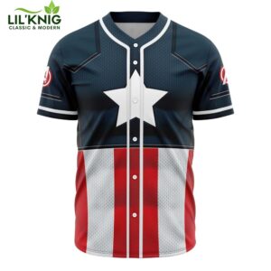 Hooktab 3D Printed Captain America Cosplay Marvel Men’S Short Sleeve Anime Baseball Jersey