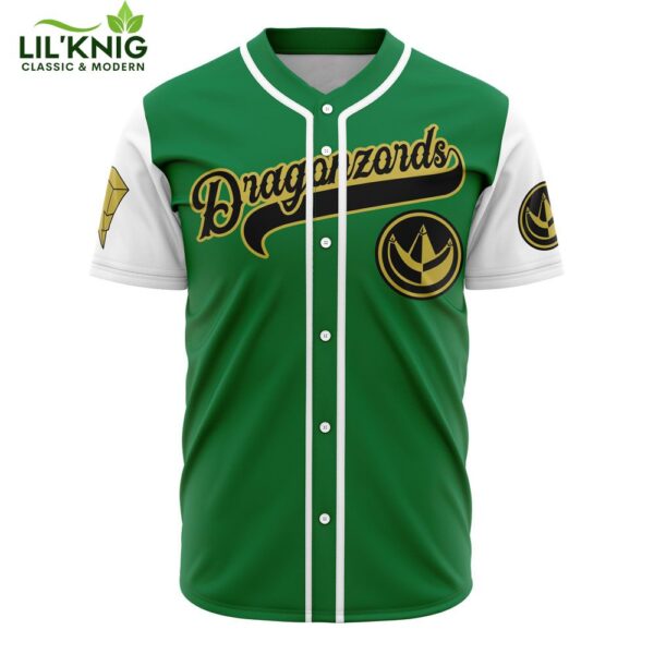 Hooktab 3D Printed Green Dragonzords Tommy Oliver Power Rangers Men’S Short Sleeve Anime Baseball Jersey