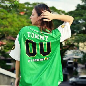 Hooktab 3D Printed Green Dragonzords Tommy Oliver Power Rangers Men’S Short Sleeve Anime Baseball Jersey