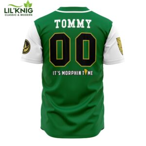 Hooktab 3D Printed Green Dragonzords Tommy Oliver Power Rangers Men’S Short Sleeve Anime Baseball Jersey