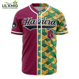 Hooktab 3D Printed Hashira Giyu Tomioka Demon Slayer Men’S Short Sleeve Anime Baseball Jersey