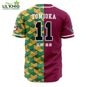 Hooktab 3D Printed Hashira Giyu Tomioka Demon Slayer Men’S Short Sleeve Anime Baseball Jersey