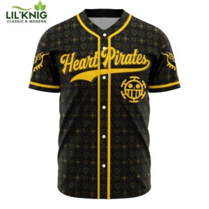 Hooktab 3D Printed Heart Pirates Law V1 One Piece Men’S Short Sleeve Anime Baseball Jersey