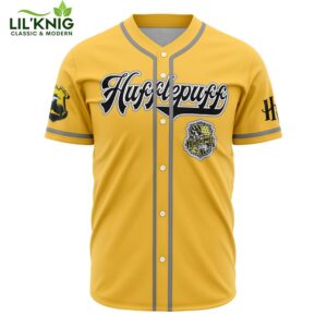 Hooktab 3D Printed Personalized Hufflepuff House Harry Potter Men’S Short Sleeve Anime Baseball Jersey