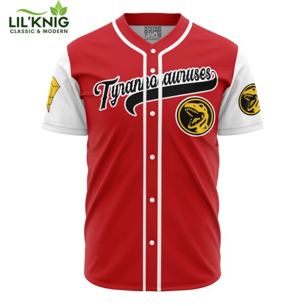 Hooktab 3D Printed Personalized Tyrannosauruses Red Power Rangers Men’S Short Sleeve Anime Baseball Jersey