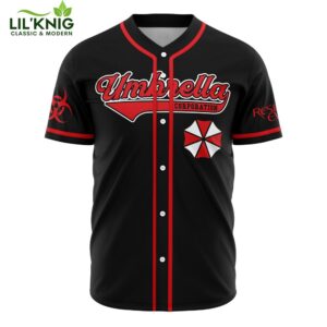 Hooktab 3D Printed Personalized Umbrella Corp Resident Evil Men’S Short Sleeve Anime Baseball Jersey