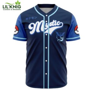 Hooktab 3D Printed Team Mystic Pokemon Men’S Short Sleeve Anime Baseball Jersey