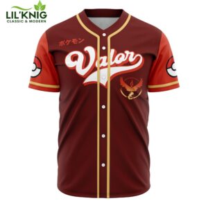 Hooktab 3D Printed Team Valor Pokemon Men’S Short Sleeve Anime Baseball Jersey