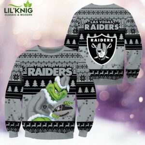 Las Vegas Raiders Christmas Grinch Knitted Sweater – Bold and Festive Style