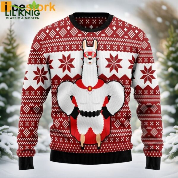 Llama Superhero Christmas Funny Ugly Sweater