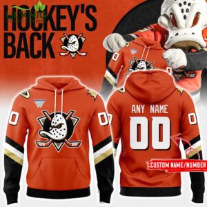 Men’s Anaheim Ducks Orange Home Breakaway Hoodie, home game gear, NHL fashion.