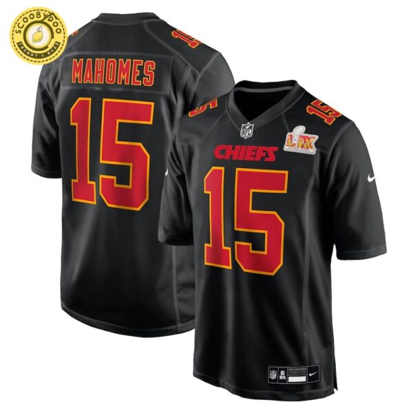 Men’s Nike Kansas City Chiefs Patrick Mahomes Super Bowl LIX Carbon Black Fashion Game Jersey