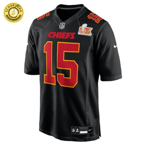 Men’s Nike Kansas City Chiefs Patrick Mahomes Super Bowl LIX Carbon Black Fashion Game Jersey