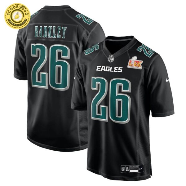 Men’s Nike Philadelphia Eagles Saquon Barkley Super Bowl LIX Carbon Black Fashion Game Jersey