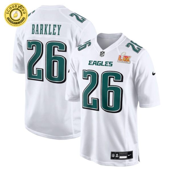 Men’s Nike Philadelphia Eagles Saquon Barkley Super Bowl LIX Tundra White Fashion Game Jersey