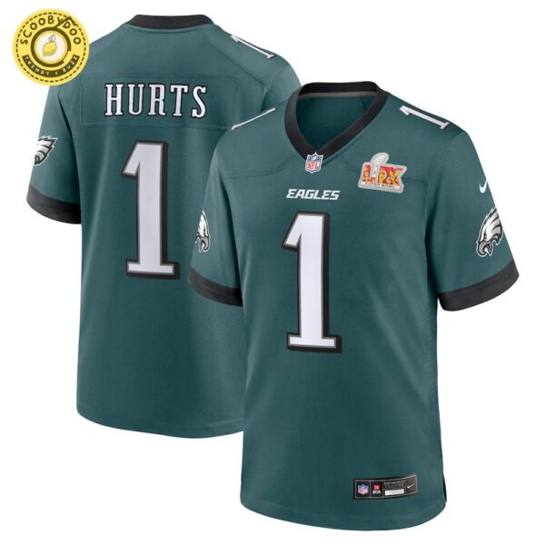 Men’s Philadelphia Eagles Jalen Hurts Nike Midnight Green Super Bowl LIX Game Player Jersey