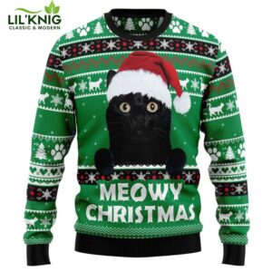 Meowy Black Cat Ugly Christmas Sweater