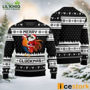 Merry Cluckmas Chicken Ugly Christmas Black Sweater