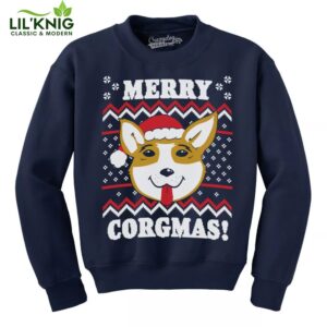 Merry Corgmas Ugly Christmas Sweater Dog Dad Lover Hilarious Funny Sweatshirt – Crazy Dog Crew Neck Sweatshirt