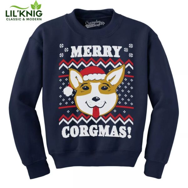 Merry Corgmas Ugly Christmas Sweater Dog Dad Lover Hilarious Funny Sweatshirt – Crazy Dog Crew Neck Sweatshirt