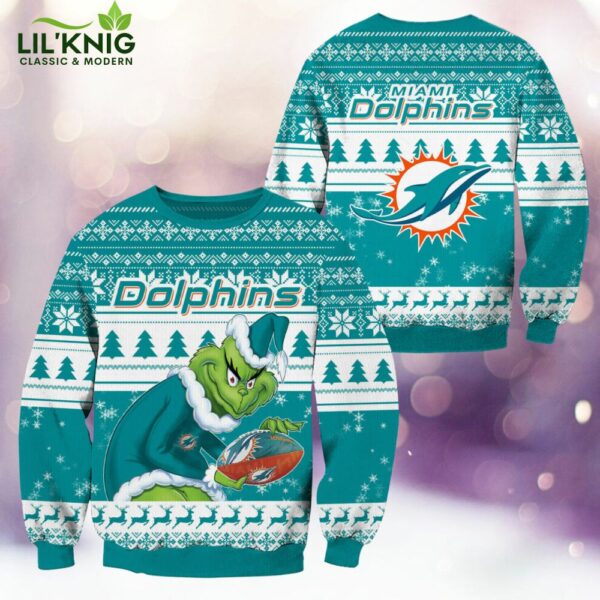 Miami Dolphins Christmas Grinch Knitted Sweater – Bring Holiday Cheer to Game Day