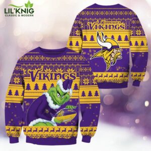 Minnesota Vikings Christmas Grinch Knitted Sweater – Cozy and Fun Team Wear