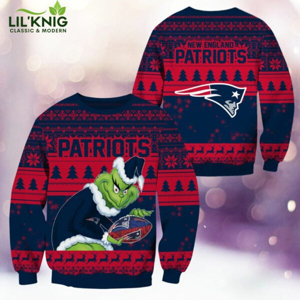 New England Patriots Christmas Grinch Knitted Sweater – Festive Fan Favorite