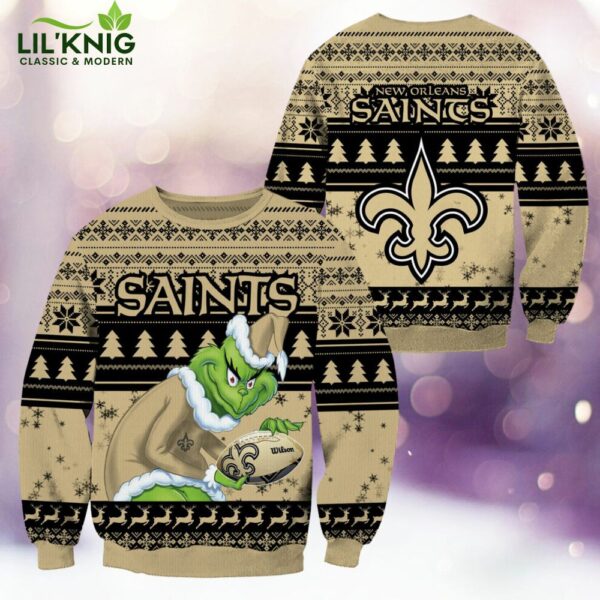 New Orleans Saints Christmas Grinch Knitted Sweater – Holiday Spirit with Style