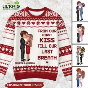 Personalized Christmas Hugging Kissing Couple Occupation Ugly Sweater