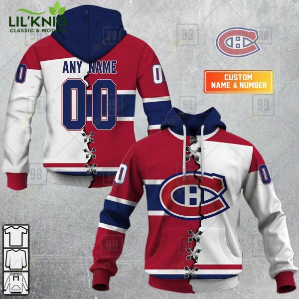 Personalized Nhl Montreal Canadiens Mix Jersey Hoodie