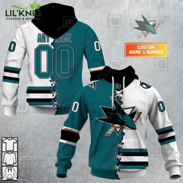 Personalized Nhl San Jose Sharks Mix Jersey Hoodie