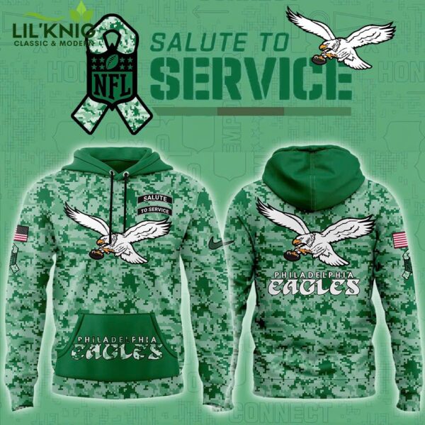 Philadelphia Eagles Nike Kelly Green Arctic Camo 2024 Salute to Service Hoodie