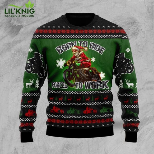 Santa Born To Ride Motorcycle Ugly Christmas Sweater