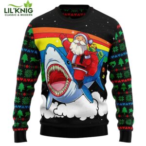 Santa Riding Shark Ugly 2024 Christmas Unisex Sweater