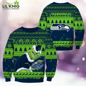 Seattle Seahawks Christmas Grinch Knitted Sweater – Cozy Game Day Style