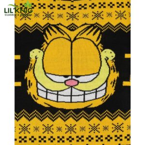 Seven Times Six Garfield Cat Men’S Big Grin Fair Isle Design Pullover Ugly Christmas Sweater Black