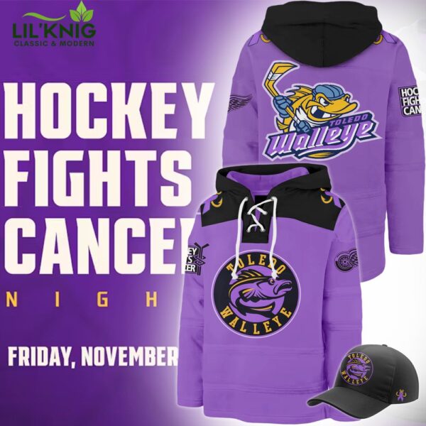 Toledo Walleye x Hockey Fight Cancer Night 2024 Lace-Up Hoodie – NHL Charity Gear