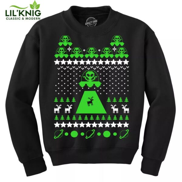 Unisex Alien Abduction Ugly Christmas Sweater Crew Neck Sweatshirt – Crazy Dog Crew Neck Sweatshirt