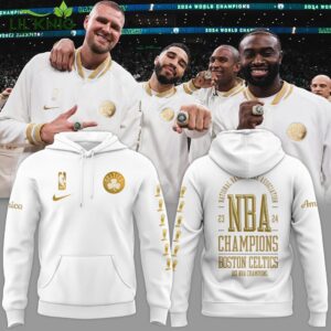 Unisex Nike White Boston Celtics 2024 NBA Finals Champions Hoodie, championship gear, basketball pride.