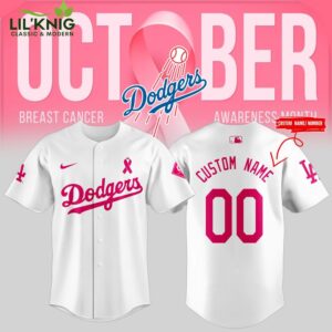 Unisex Nike White Los Angeles Dodgers 2024 Breast Cancer Awareness Month Personalized Jersey | MLB Cancer Awareness Dodgers Jersey