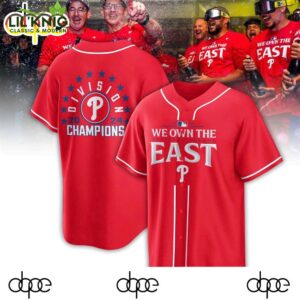 We Own The East Philadelphia Phillies 2024 Nl East Division Champions Red Baseball Jersey