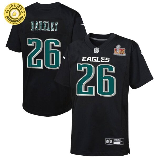 Youth Nike Philadelphia Eagles Saquon Barkley Super Bowl LIX Carbon Black Fashion Game Jersey