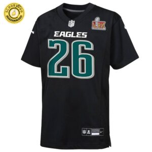 Youth Nike Philadelphia Eagles Saquon Barkley Super Bowl LIX Carbon Black Fashion Game Jersey