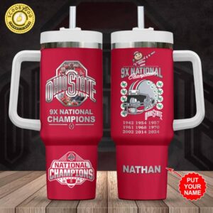 Personalized Ohio State Buckeyes 9x National Football 40oz Stanley Tumbler